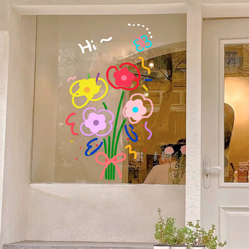 Showcase Glass Stickers Static Window Flower Window Stickers Wall Sticker