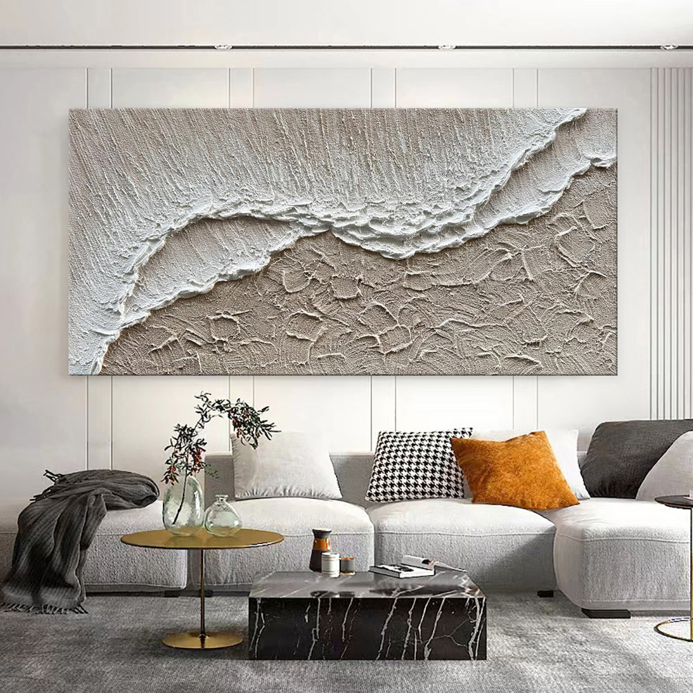 Earth Texture Sea Beach Oil Paintings Hand Painted White Ocean Waves Canvas Living Room Home Decor Modern Landscape Wall Art Painting